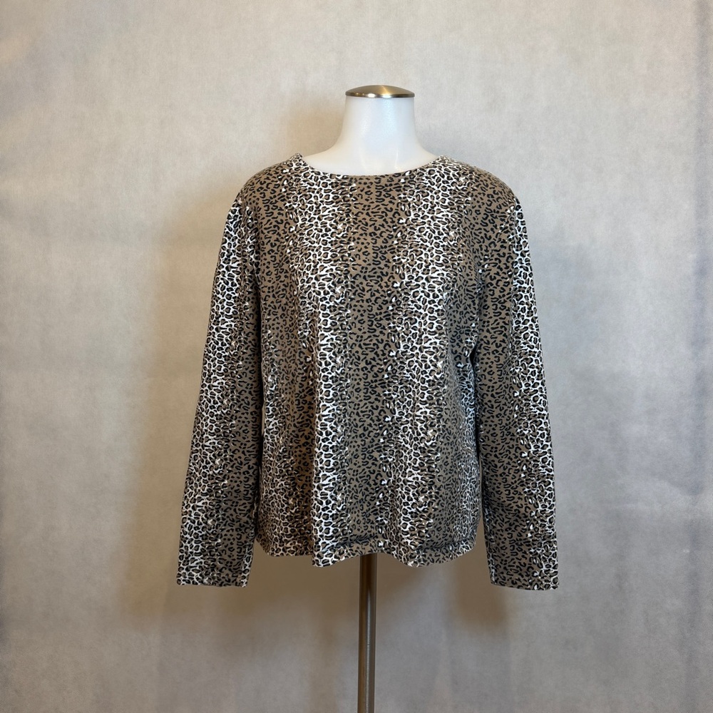 Kim Rogers XL Leopard Print Long Sleeve Cotton Stretch Top